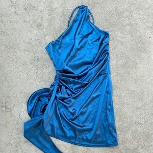 Blue satin mini dress